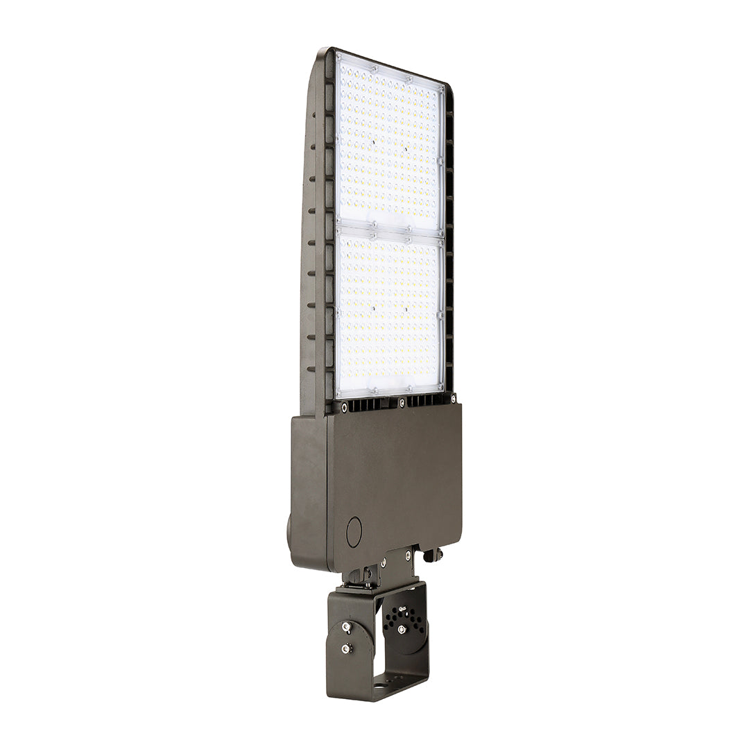 300W LED Shoebox Light with Photocell - Yoke Mount - 4000K, 42000 Lumens, AC347-480V High Voltage - 1-10V Dimmable, IP65 - UL Listed - DLC Premium Listed - 5 Years Warranty