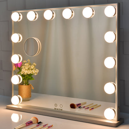 Hollywood Vanity Makeup Mirror Tabletop or Wall Mounted, 14pcs Led Bulbs and Detachable 10X Magnification Mirror