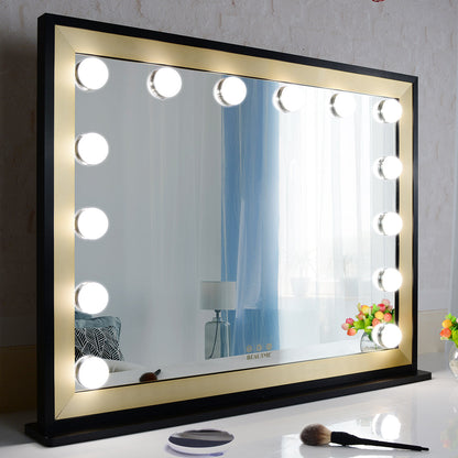 Lighted Vanity Mirror with Two-color Aluminum Frame,Dressing Tabletop Vanity Mirror with 14pcs Led Lights Large Beauty Mirror