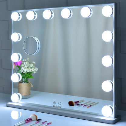 Hollywood Vanity Makeup Mirror Tabletop or Wall Mounted, 14pcs Led Bulbs and Detachable 10X Magnification Mirror