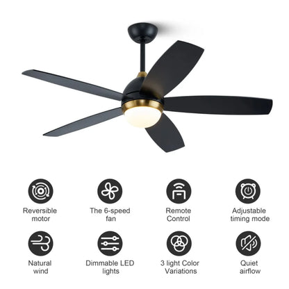 Elegant 46-Inch Black Ceiling Fan with Reversible DC Motor and Dimmable LED Lights