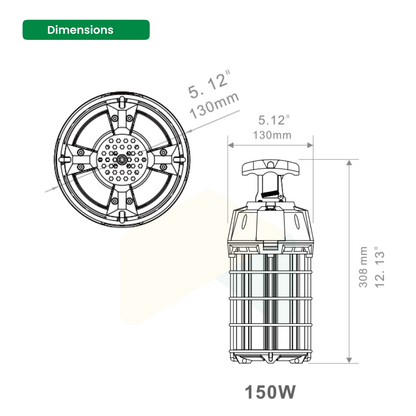 LED Work Light 150W - 5000K - 120-277VAC - 19500 Lumens - 360 Degree Beam Angle - UL Listed - 5 Years Warranty (4-Pack)