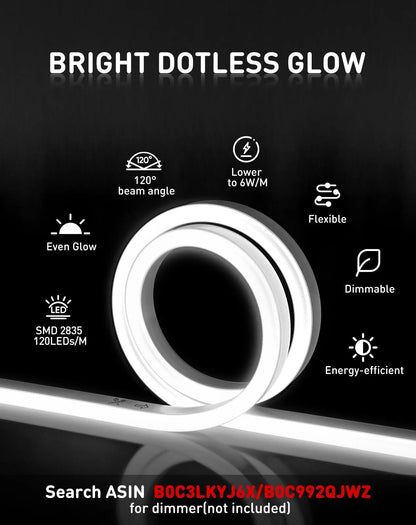 110V Eco LED Neon Rope Light 6000K Cool White Energy Efficient 189Lumens/M