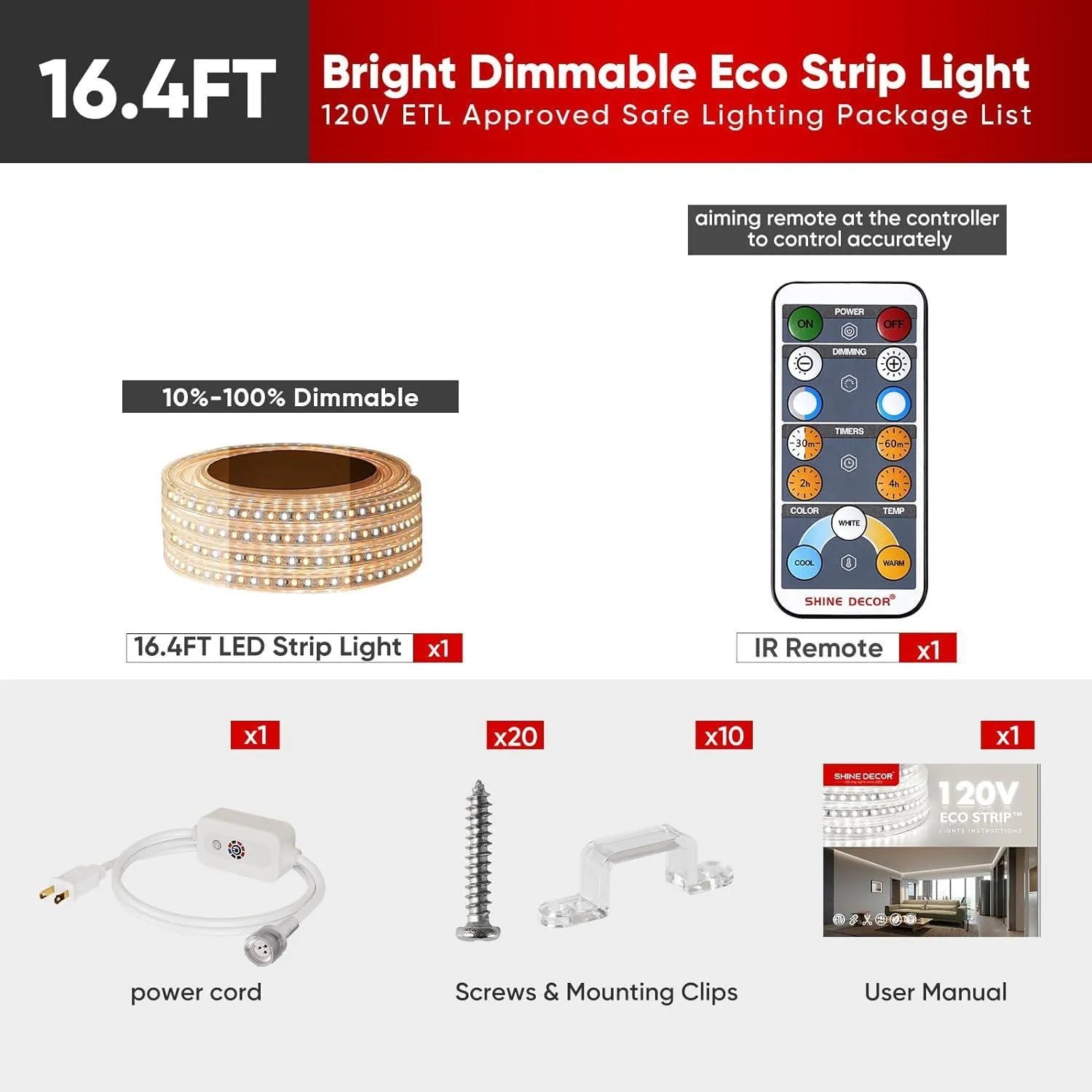 110V CCT Tunable White Strip Remote Control 2800K/4500K/6000K Changeable White