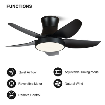 Elegant 46-Inch Black Ceiling Fan with Reversible DC Motor and Dimmable LED Lights