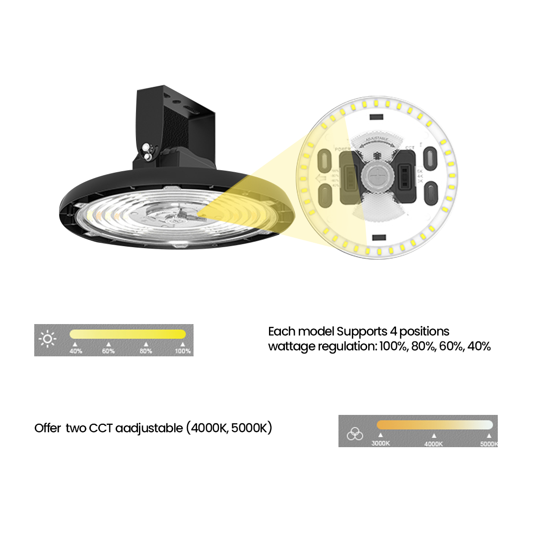 UFO LED High Bay Light 160W - 4000K/5000K CCT Changeable, 27500LM, AC120-277V, IP65, Dimmable, UL DLC Listed, High Bay Light for Warehouse Factory Barn Workshop Garage Gymnasium &amp; Supermarket Lighting