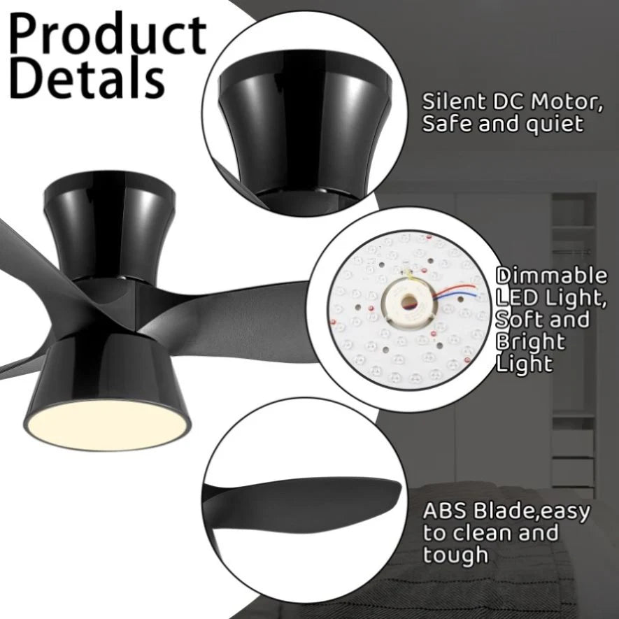 Elegant 46-Inch Black Ceiling Fan with Reversible DC Motor and Dimmable LED Lights