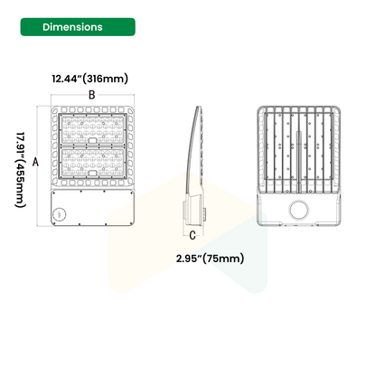 LED Shoebox Light/Area Light - 200W/240W/300W Wattage Adjustable, 5000K CCT, 0-10V, 100-347V dimmable IP67 Waterproof Rated, UL, DLC 5.1 Premium