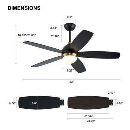 Elegant 46-Inch Black Ceiling Fan with Reversible DC Motor and Dimmable LED Lights