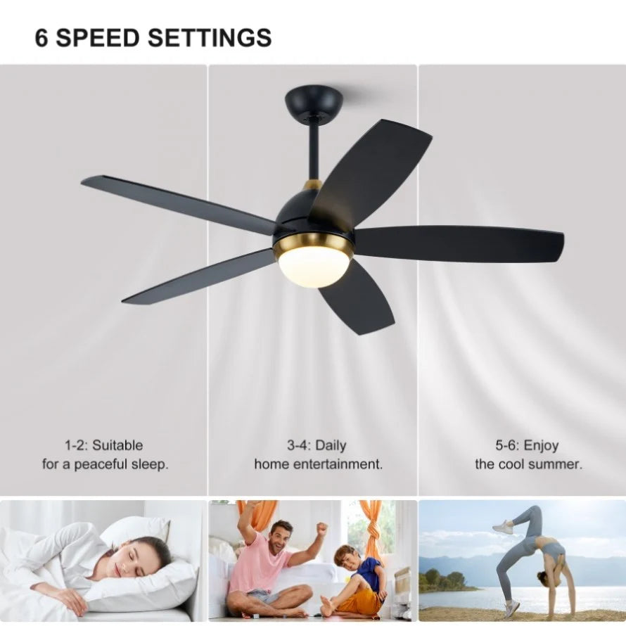 Elegant 46-Inch Black Ceiling Fan with Reversible DC Motor and Dimmable LED Lights