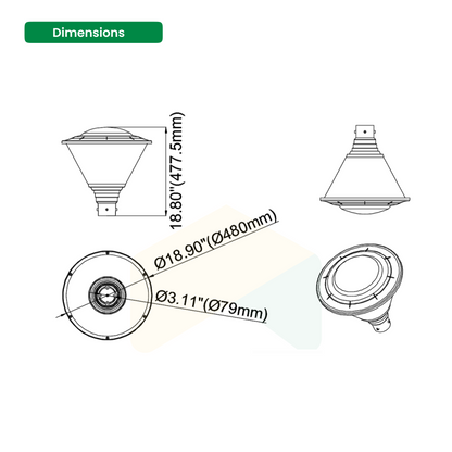 100 Watts Hourglass Post Top LED Light, AC120-277V, 5000K, 13210 Lumens IP65 Waterproof,LED Post Top Outdoor Circular Area Pole Light for Garden Yard Street Lighting