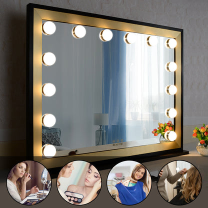 Lighted Vanity Mirror with Two-color Aluminum Frame,Dressing Tabletop Vanity Mirror with 14pcs Led Lights Large Beauty Mirror