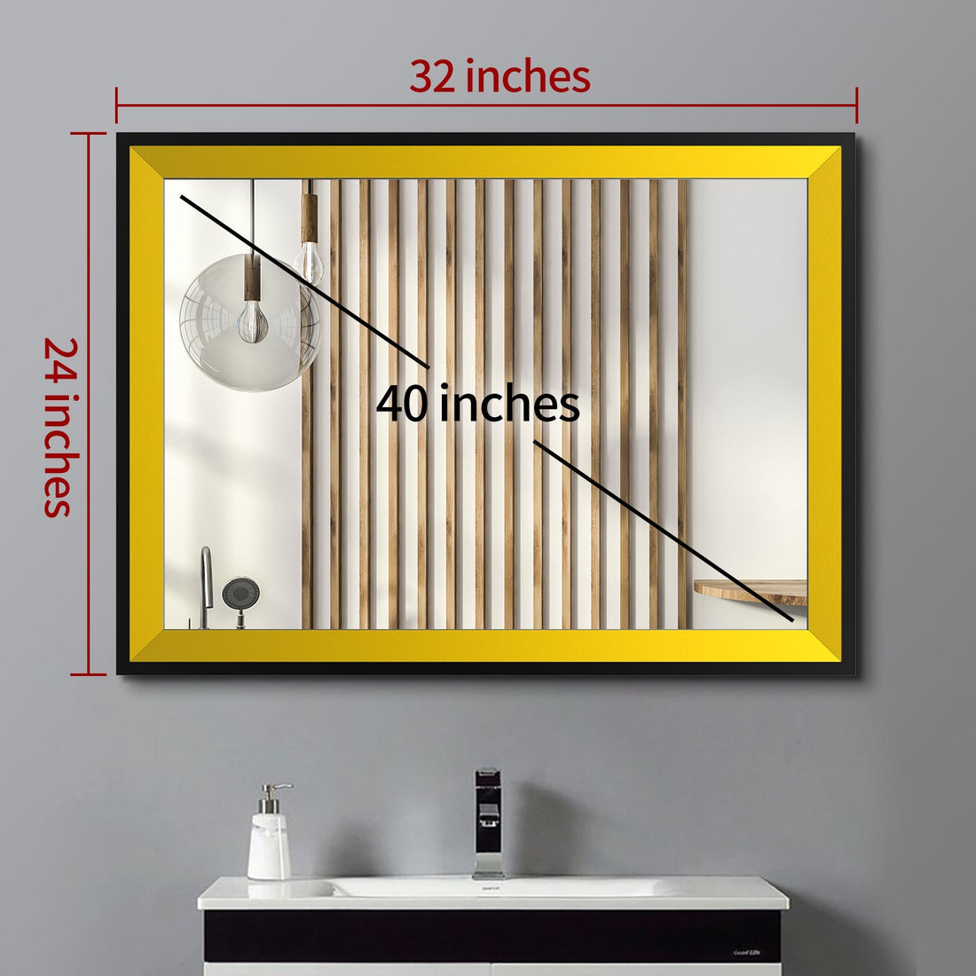 Large Wall Mirror with Black Gold Frame, 32 x 24 inch Bathroom Mirror for Wall, Decorative Living Room Mirror