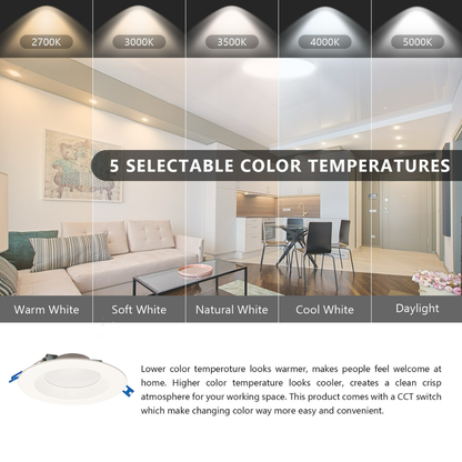 2&quot; Deep Baffle, 6W, Can-less Slim Recessed Downlight with 5CCT, 370LM - White