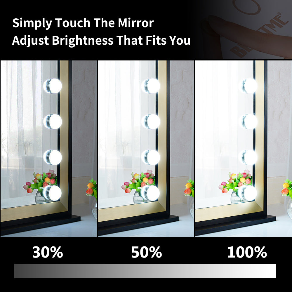 Lighted Vanity Mirror with Two-color Aluminum Frame,Dressing Tabletop Vanity Mirror with 14pcs Led Lights Large Beauty Mirror