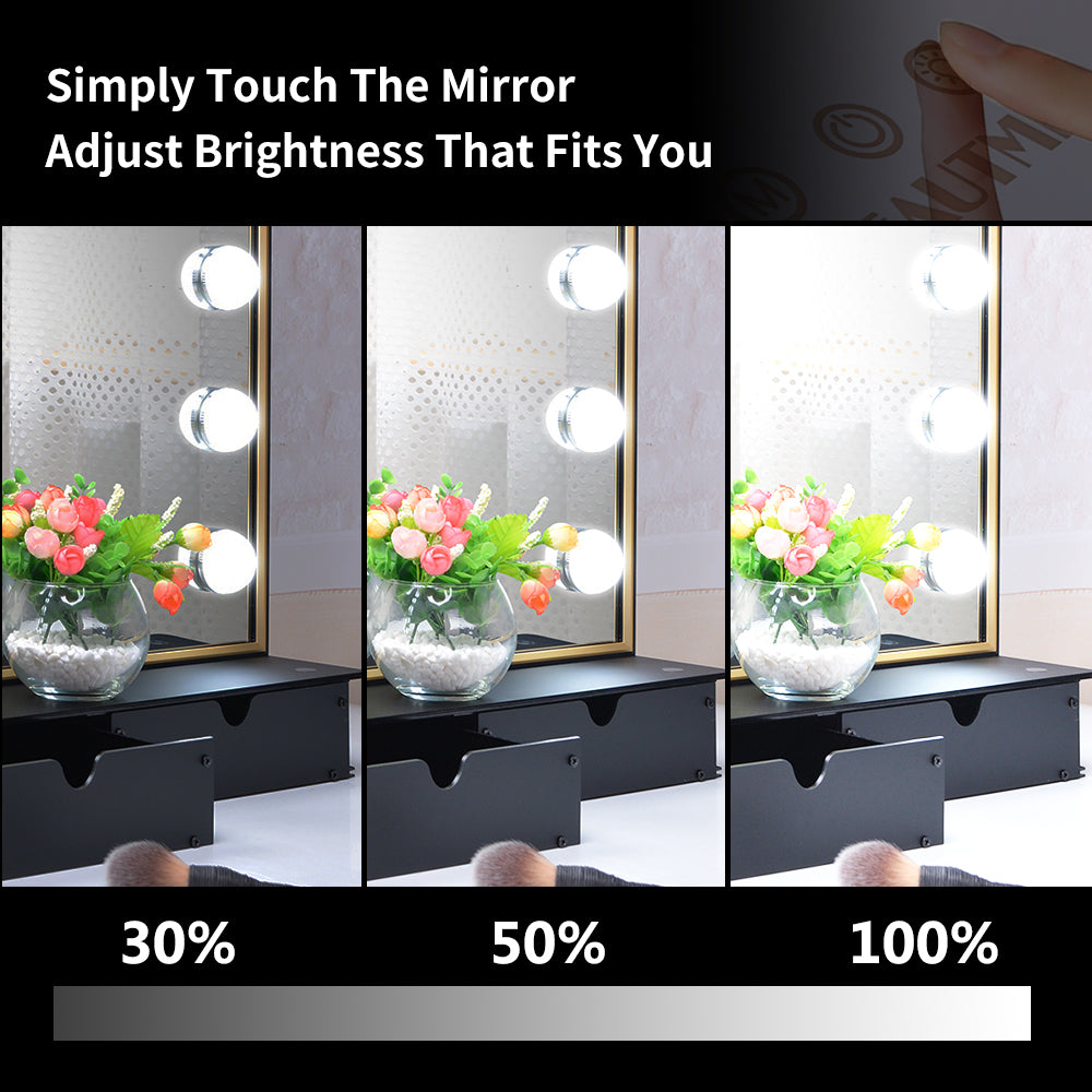 Lighted Vanity Mirror with Storage Box,Tabletop Hollywood Makeup Mirror with 15pcs lights,Detachable 10X Cosmetic Round Mirror