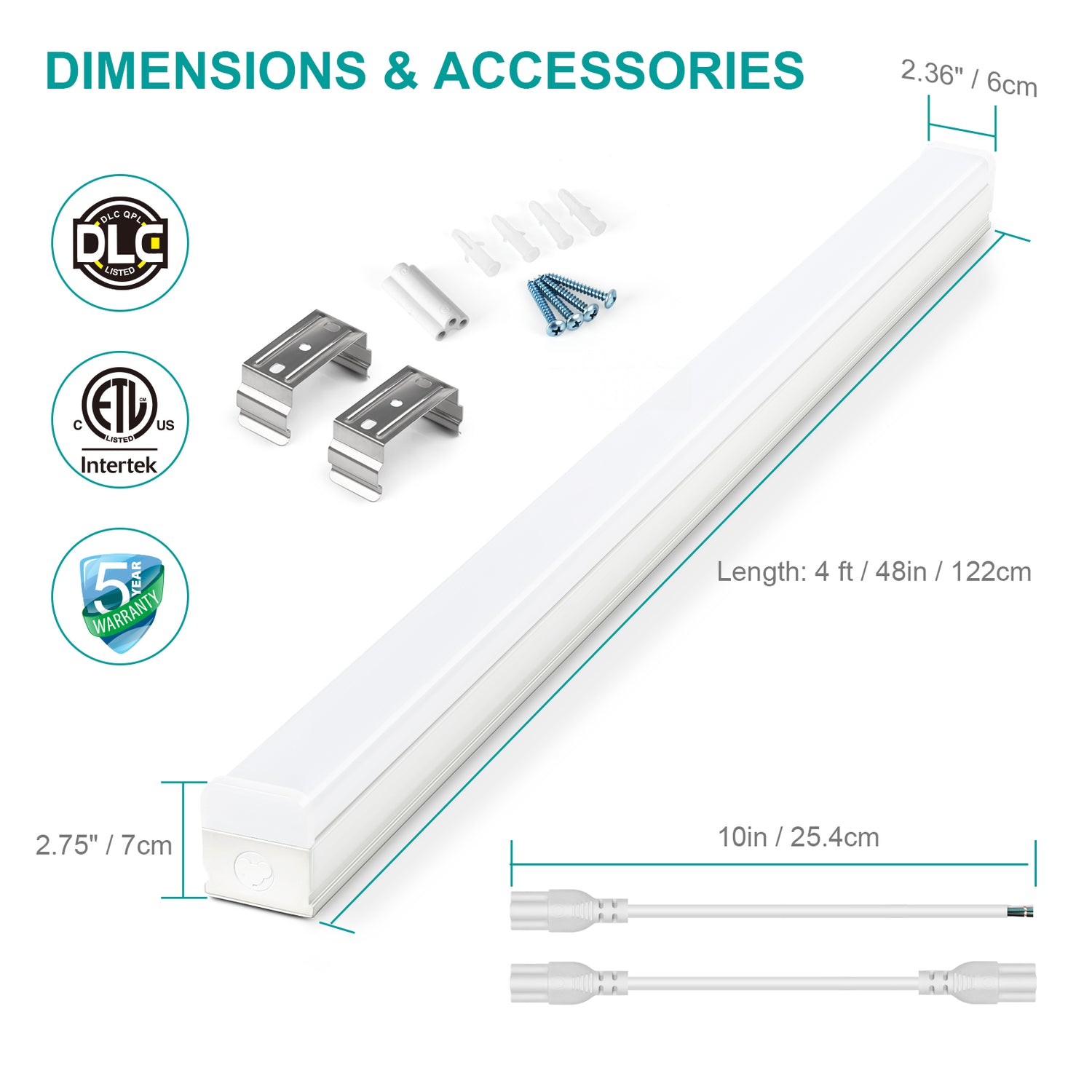 4ft LED Linkable Linear Strip Light-38W/31W/26W/20W Wattage Changeable