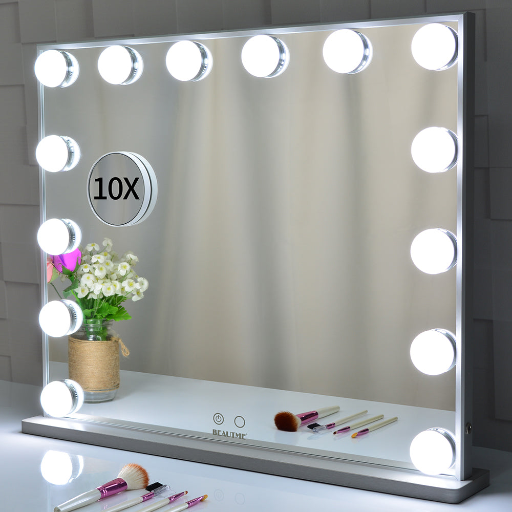 Hollywood Vanity Makeup Mirror Tabletop or Wall Mounted, 14pcs Led Bulbs and Detachable 10X Magnification Mirror