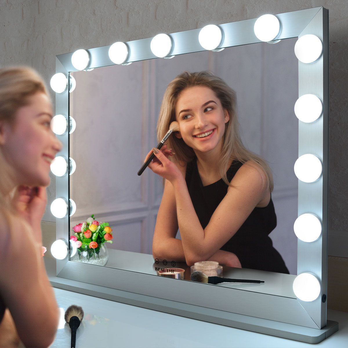 Hollywood Vanity Mirror With Lights,Dressing Tabletop Vanity Mirror with 15pcs Led Lights Large Beauty Mirror