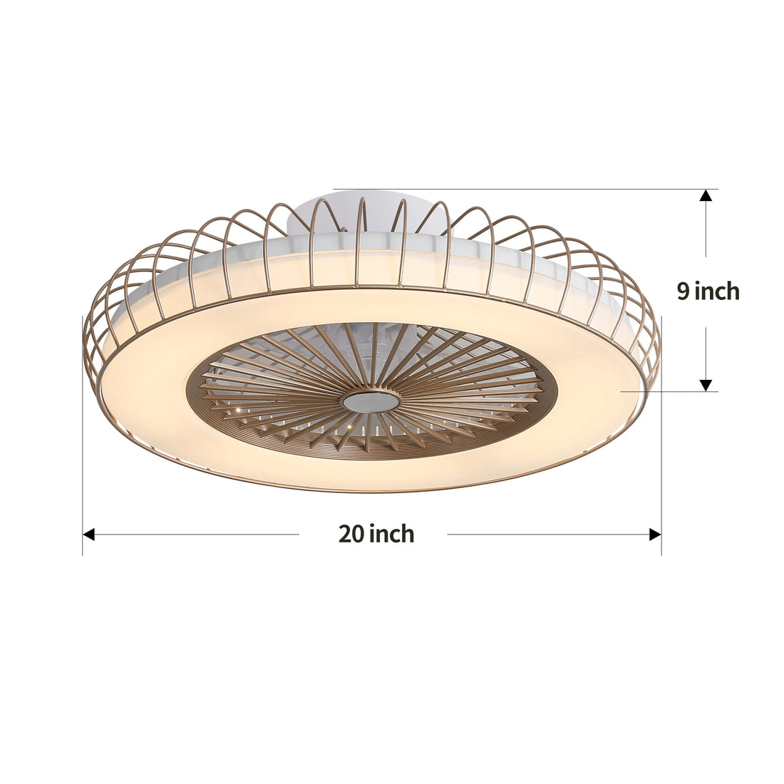 20 Inch Ceiling Fan with Six Wind Speed Modes and Remote Control, Gold