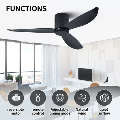 52&quot; Ceiling Fan with DC Motor and Remote Control with Matte Black