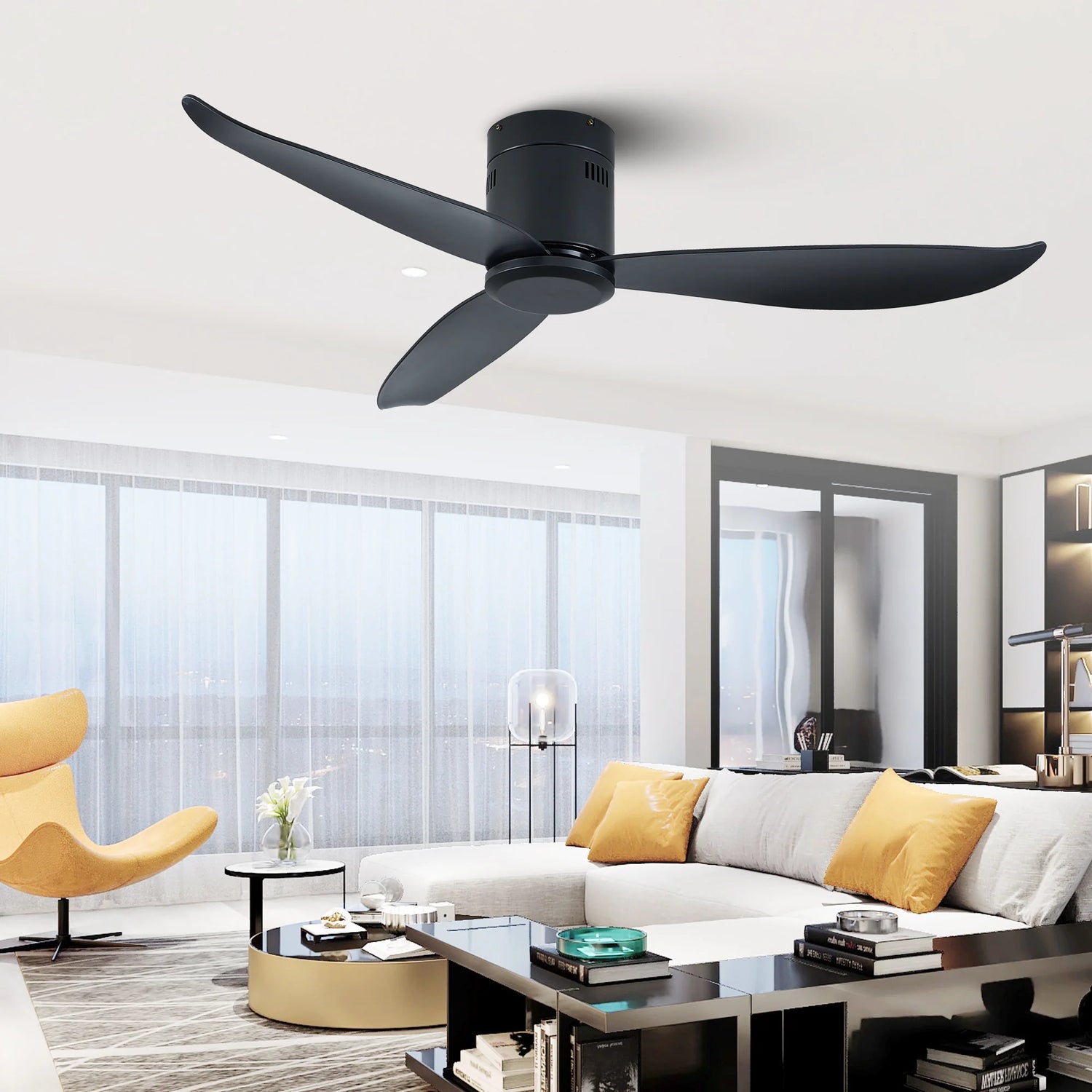 52&quot; Ceiling Fan with DC Motor and Remote Control with Matte Black