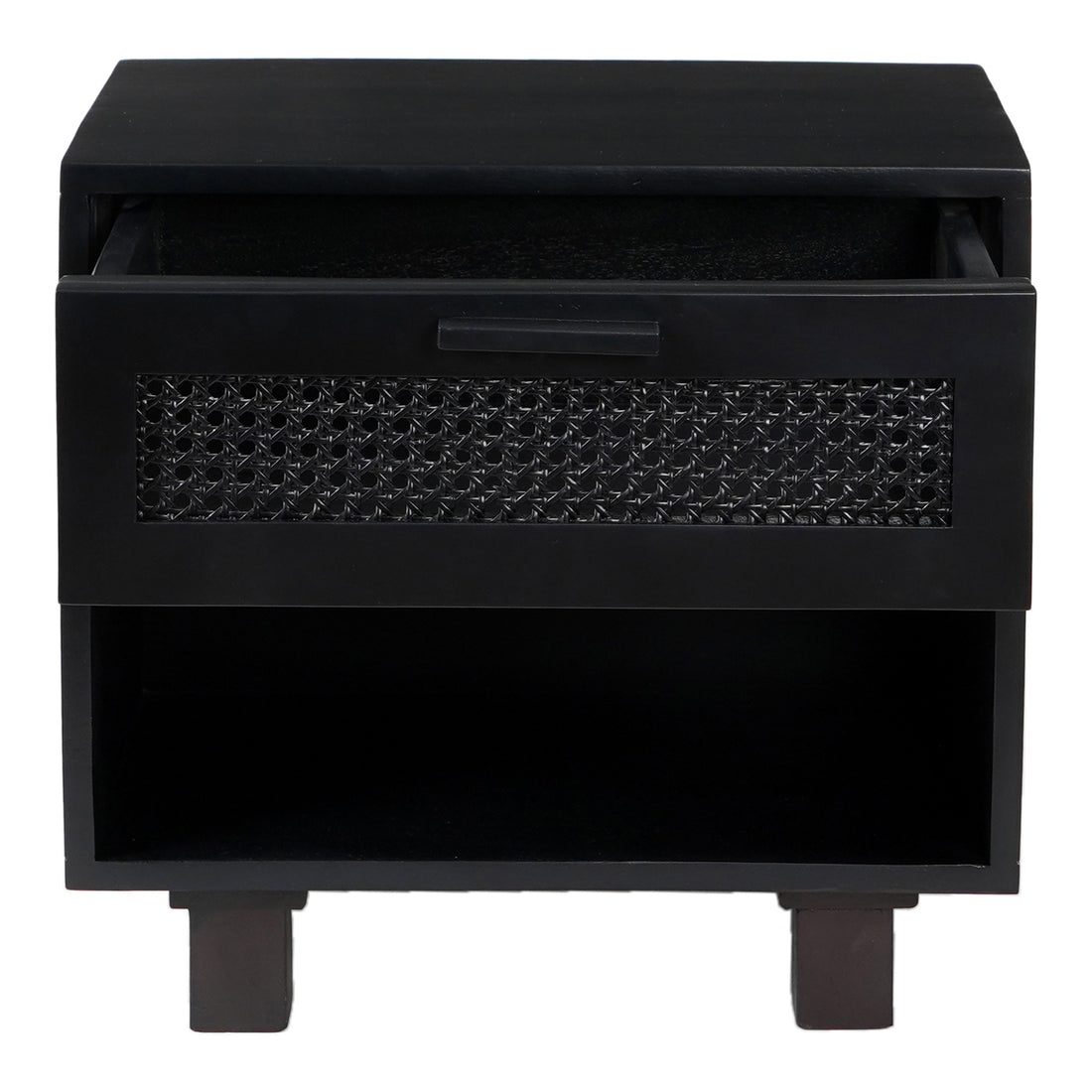 Paolo Nightstand Black Nightstands, Black / Carved Sheesham Wood Doors on MDF