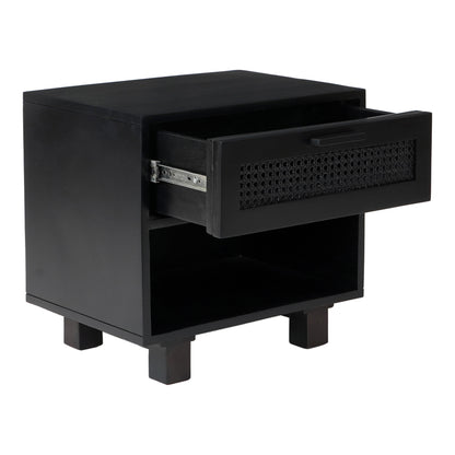 Paolo Nightstand Black Nightstands, Black / Carved Sheesham Wood Doors on MDF