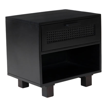 Paolo Nightstand Black Nightstands, Black / Carved Sheesham Wood Doors on MDF