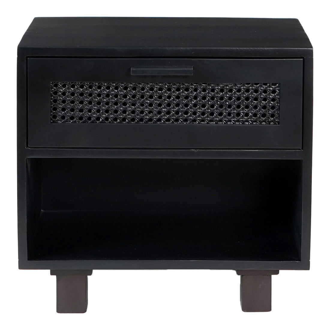 Paolo Nightstand Black Nightstands, Black / Carved Sheesham Wood Doors on MDF