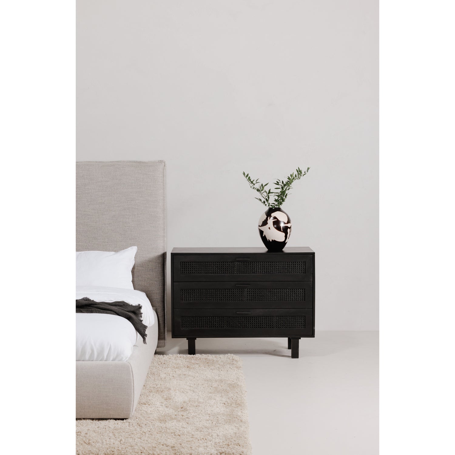 Ashford Nightstand Black Nightstands, Black / Cane Drawer Front