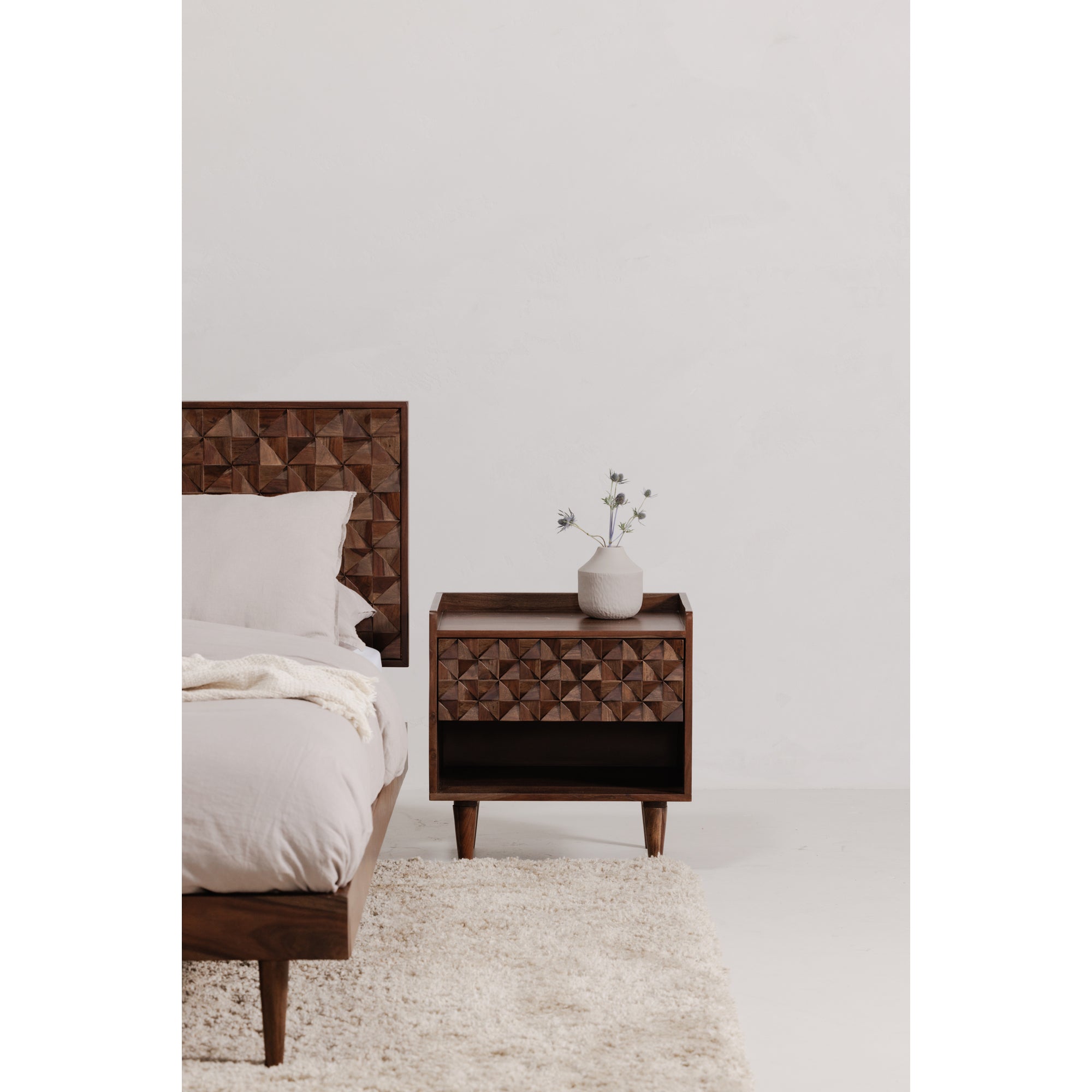 Paolo King Bed Black Beds, Black / Carved Sheesham Wood Headboard on MDF