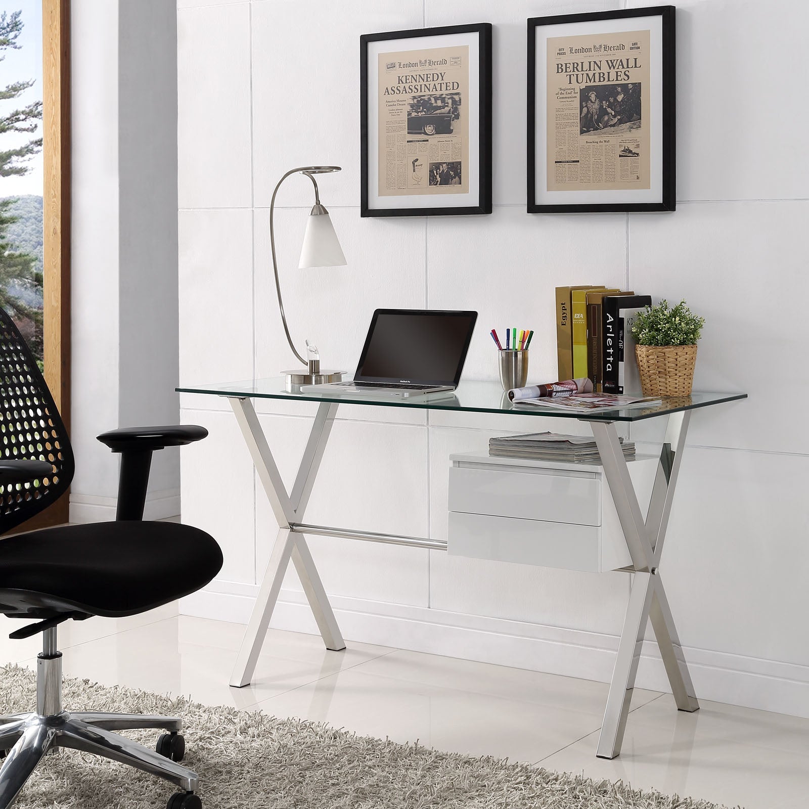 Stasis Glass Top Office Desk by Modway