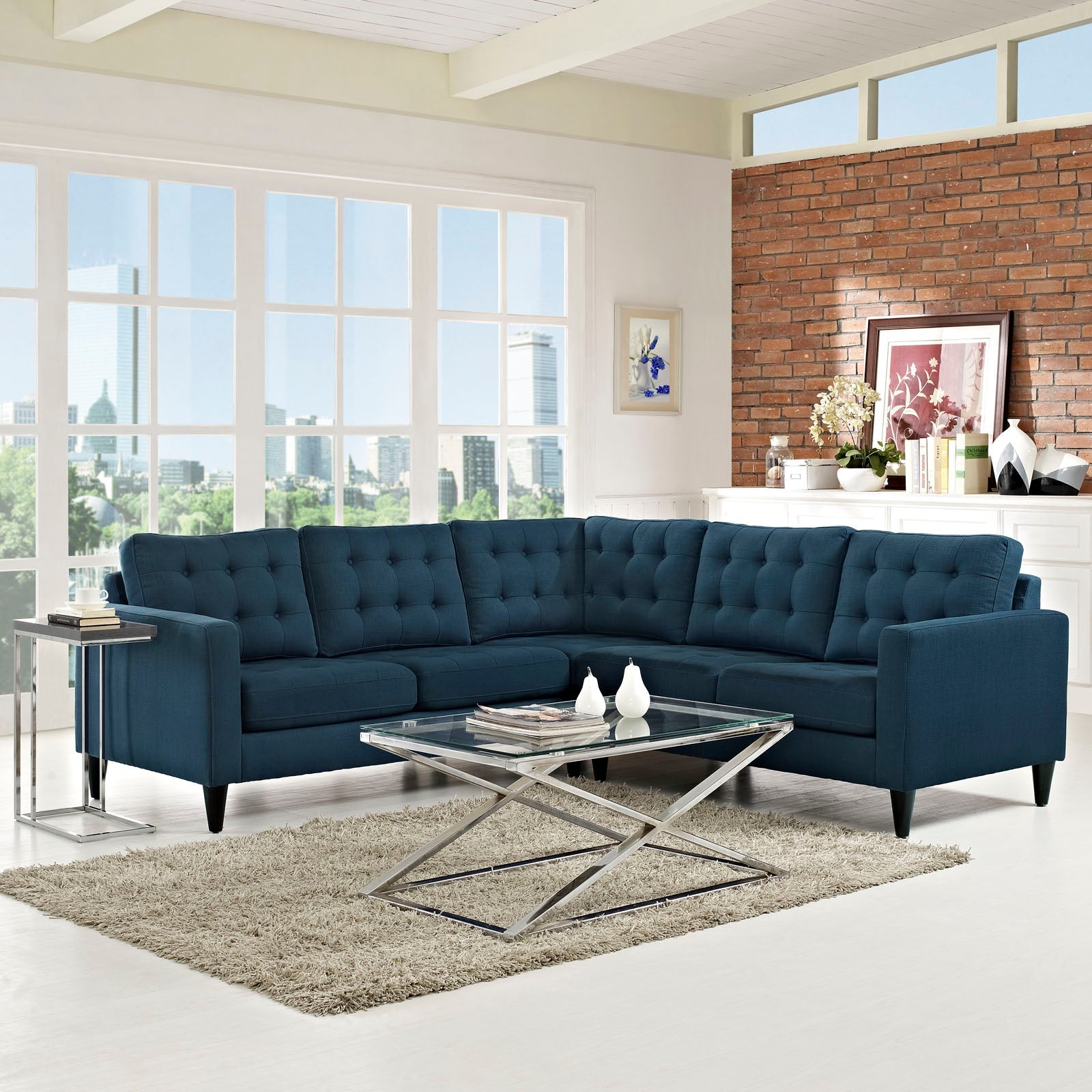 Empress 3 Piece Upholstered Fabric Sectional Sofa Set by Modway