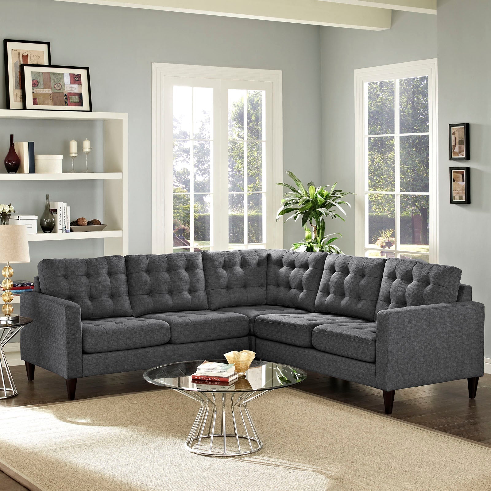 Empress 3 Piece Upholstered Fabric Sectional Sofa Set by Modway