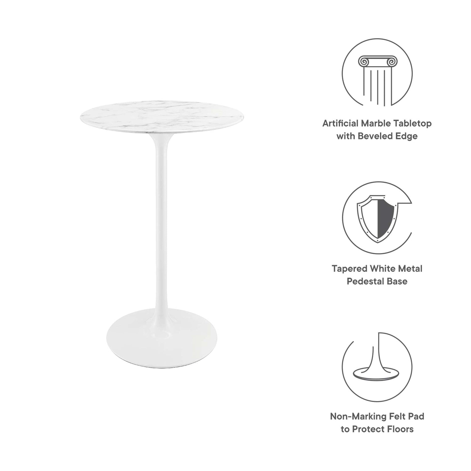 Lippa Round Artificial Marble Bar Table by Modway