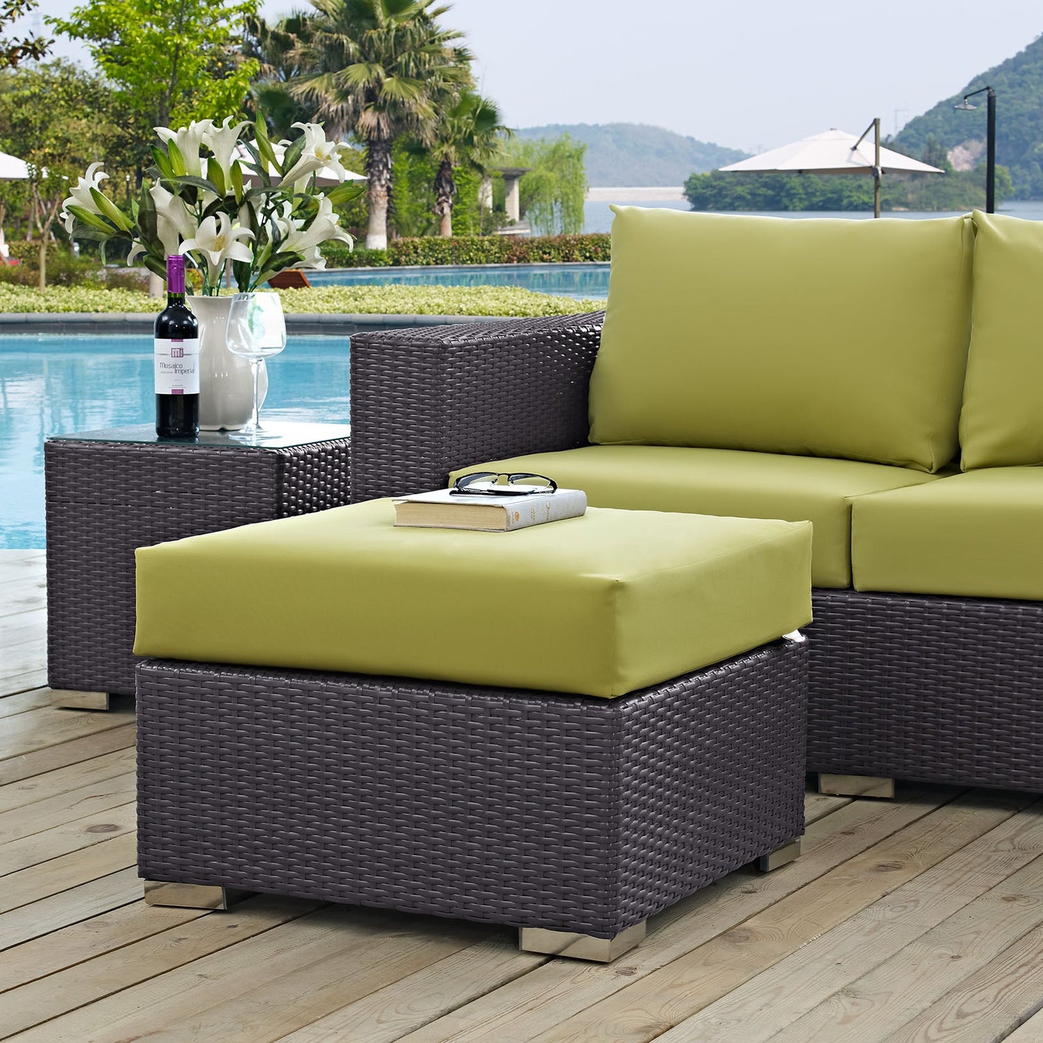 Convene Outdoor Patio Fabric Square Ottoman by Modway