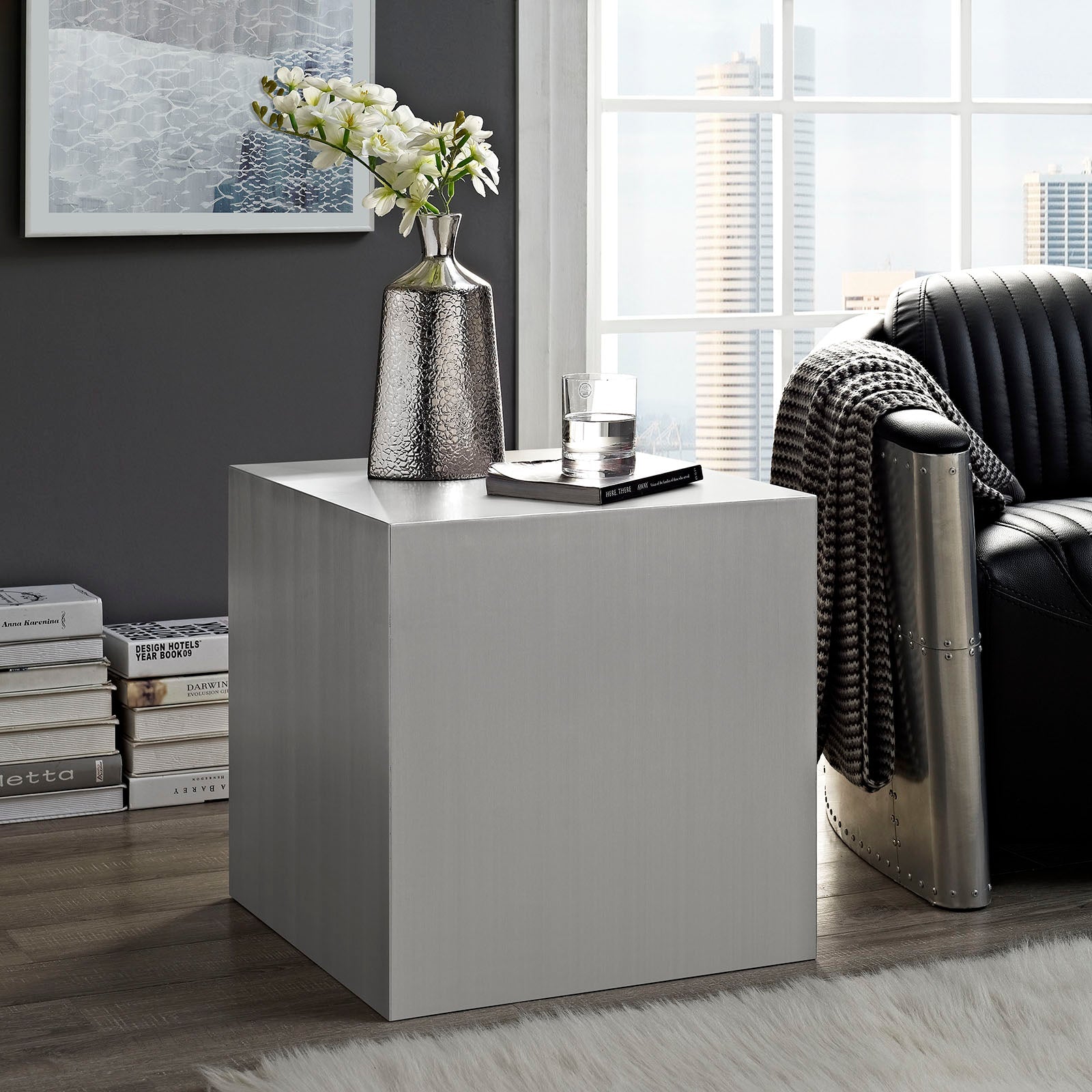 Cast Stainless Steel Side Table by Modway