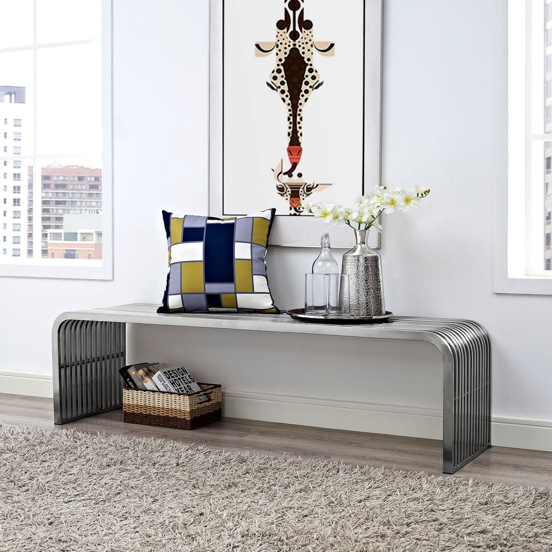Pipe 60&quot; Stainless Steel Bench by Modway