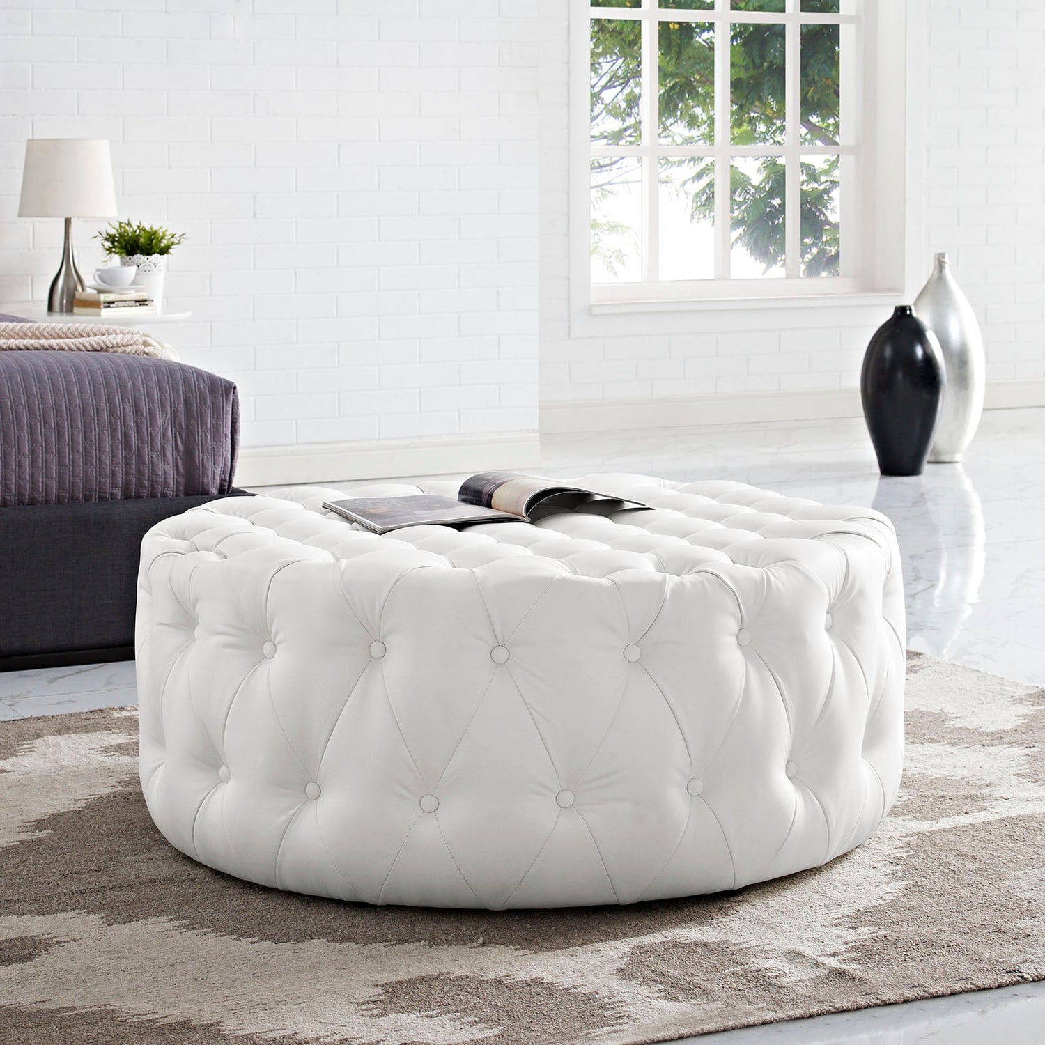 Amour Upholstered Vinyl Ottoman By HouseBean