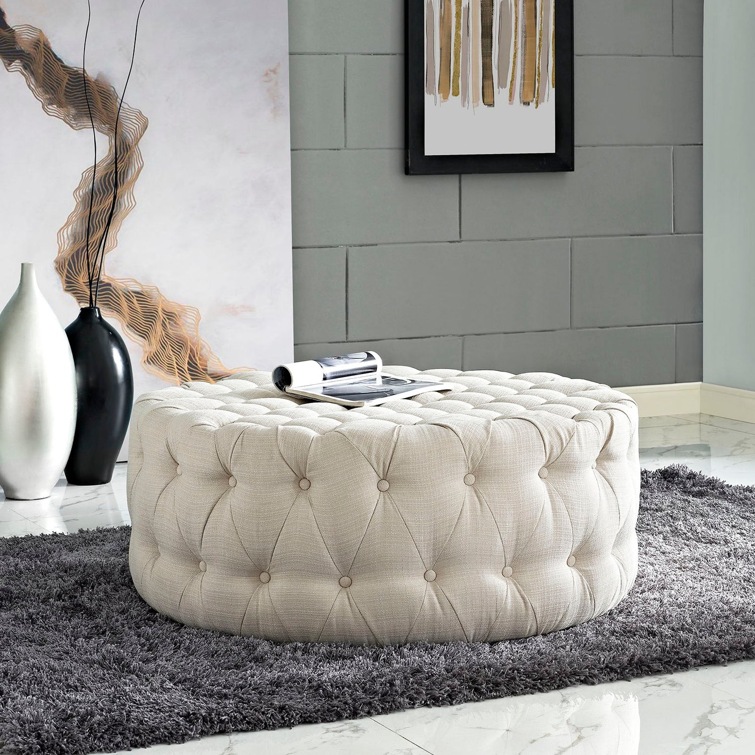 Amour Upholstered Fabric Ottoman By HouseBean