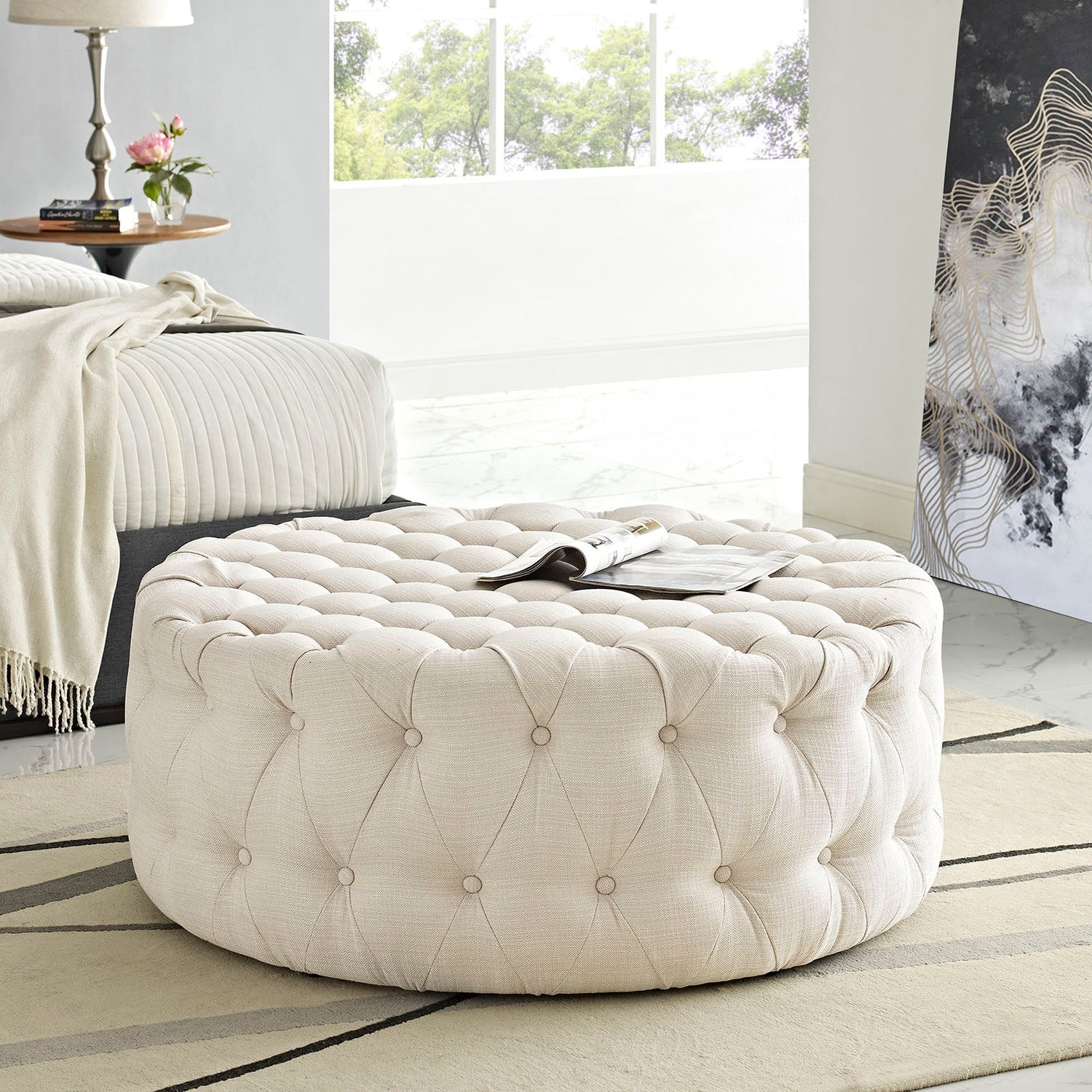 Amour Upholstered Fabric Ottoman By HouseBean