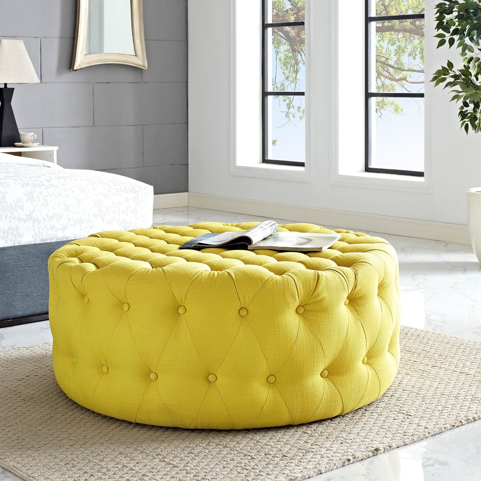 Amour Upholstered Fabric Ottoman By HouseBean