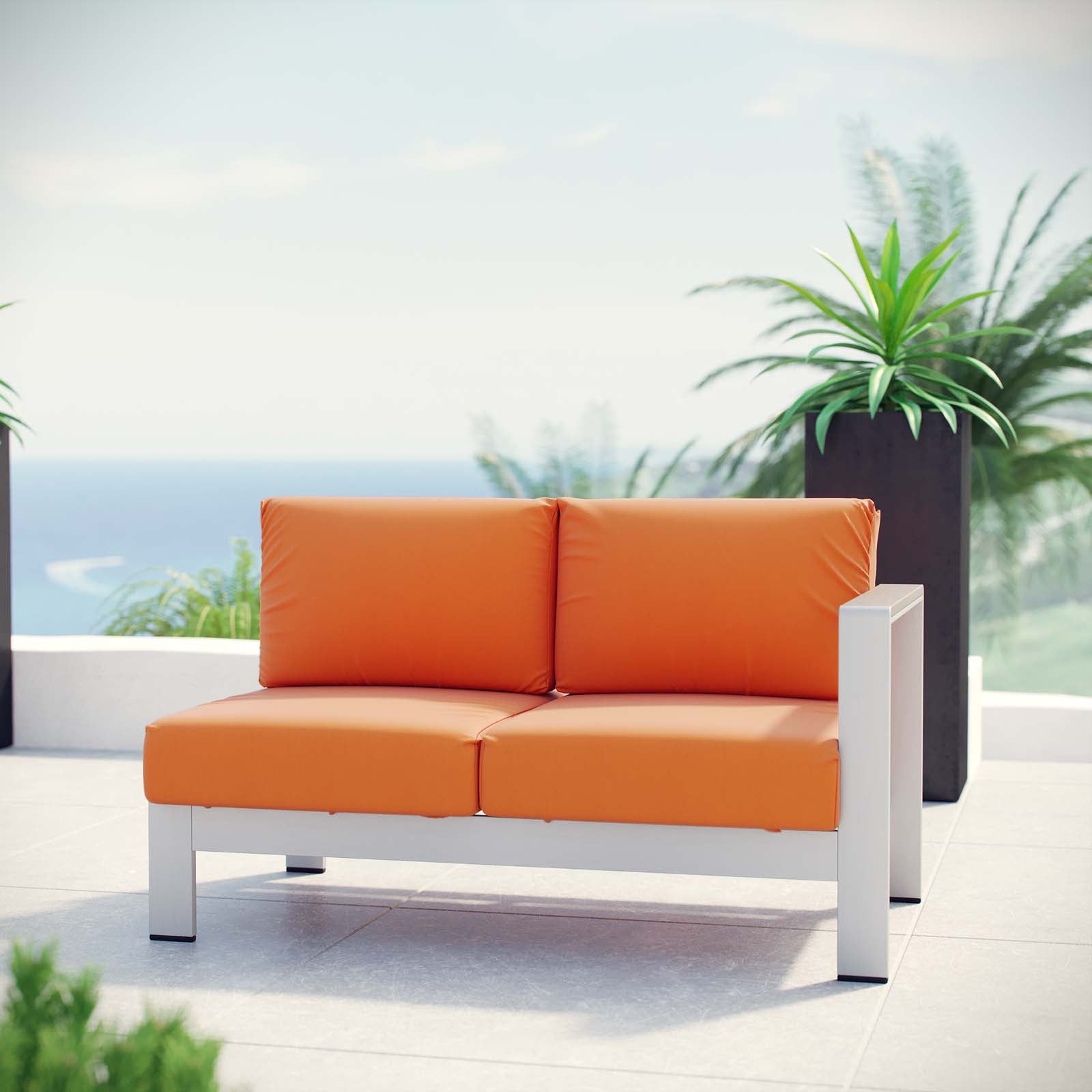 Shore Right-Arm Corner Sectional Outdoor Patio Aluminum Loveseat By HouseBean