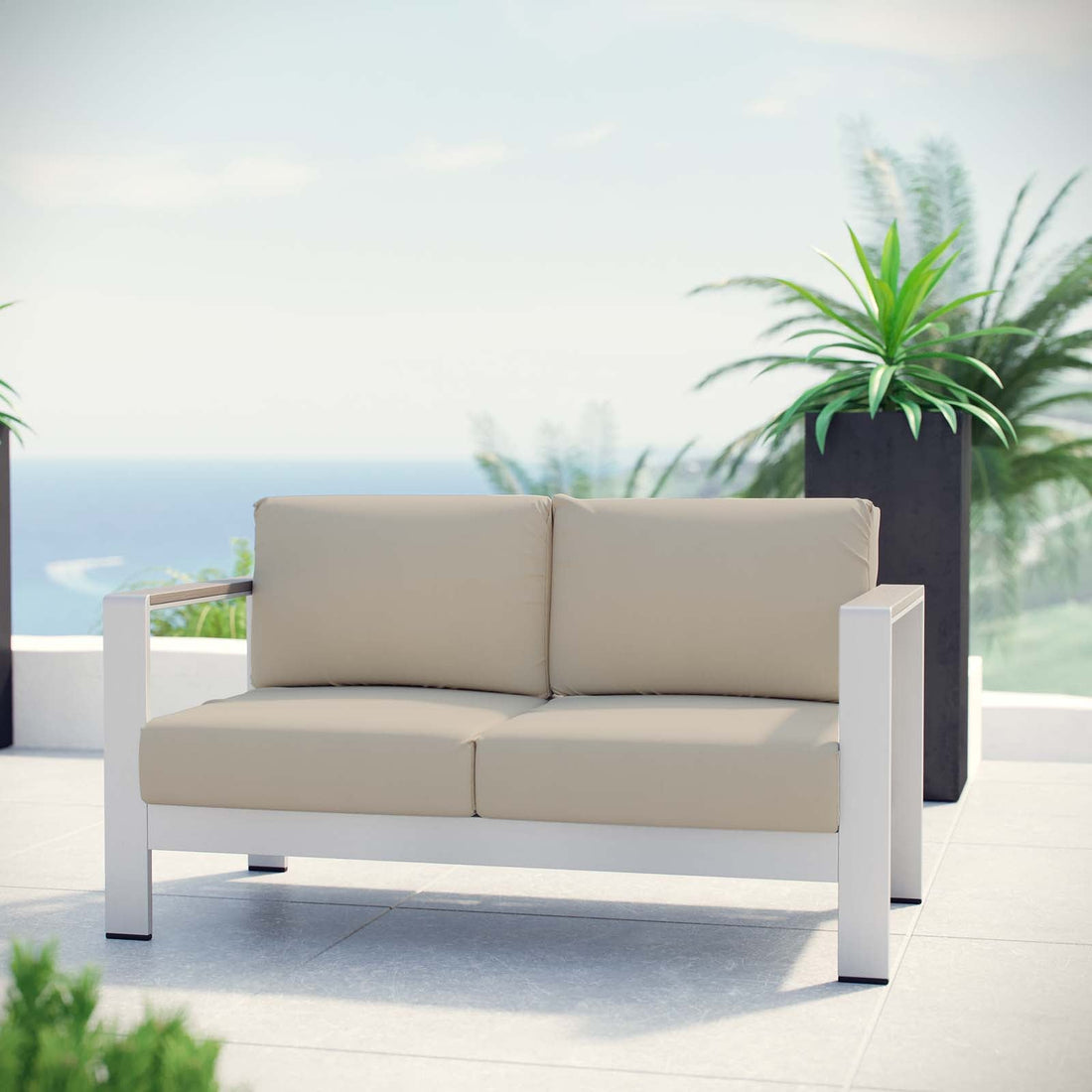 Shore Outdoor Patio Aluminum Loveseat By HouseBean