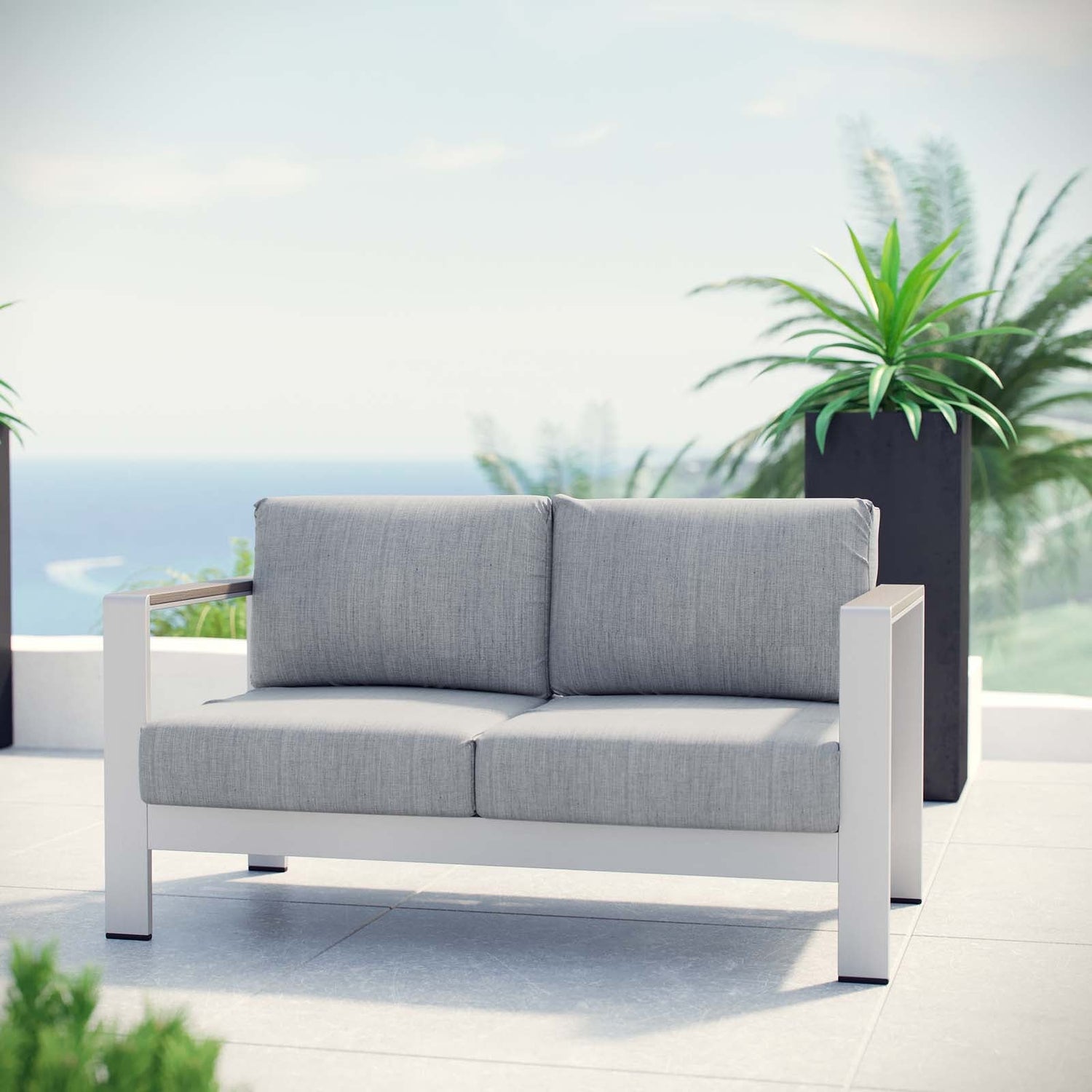 Shore Outdoor Patio Aluminum Loveseat By HouseBean