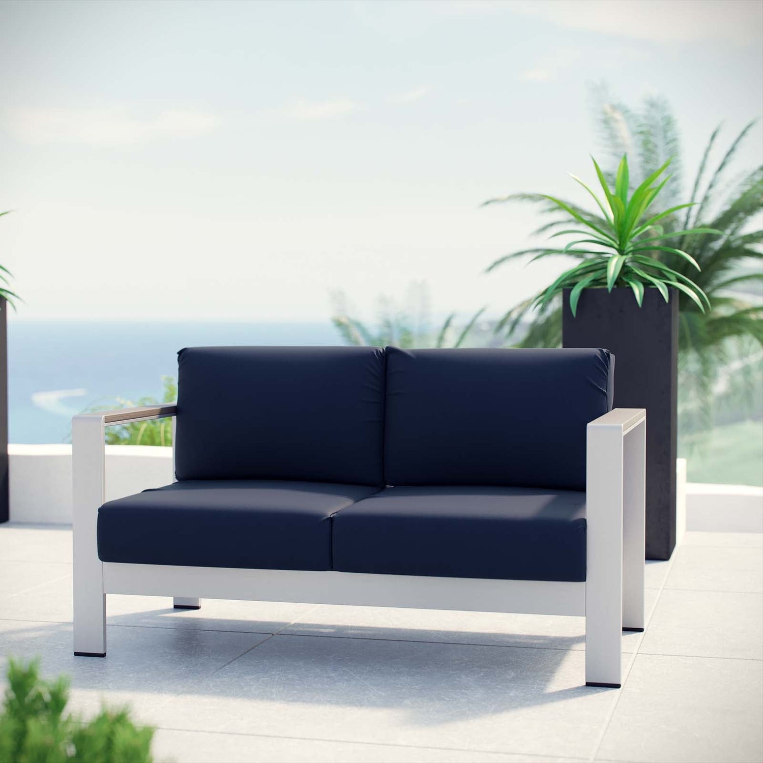 Shore Outdoor Patio Aluminum Loveseat By HouseBean