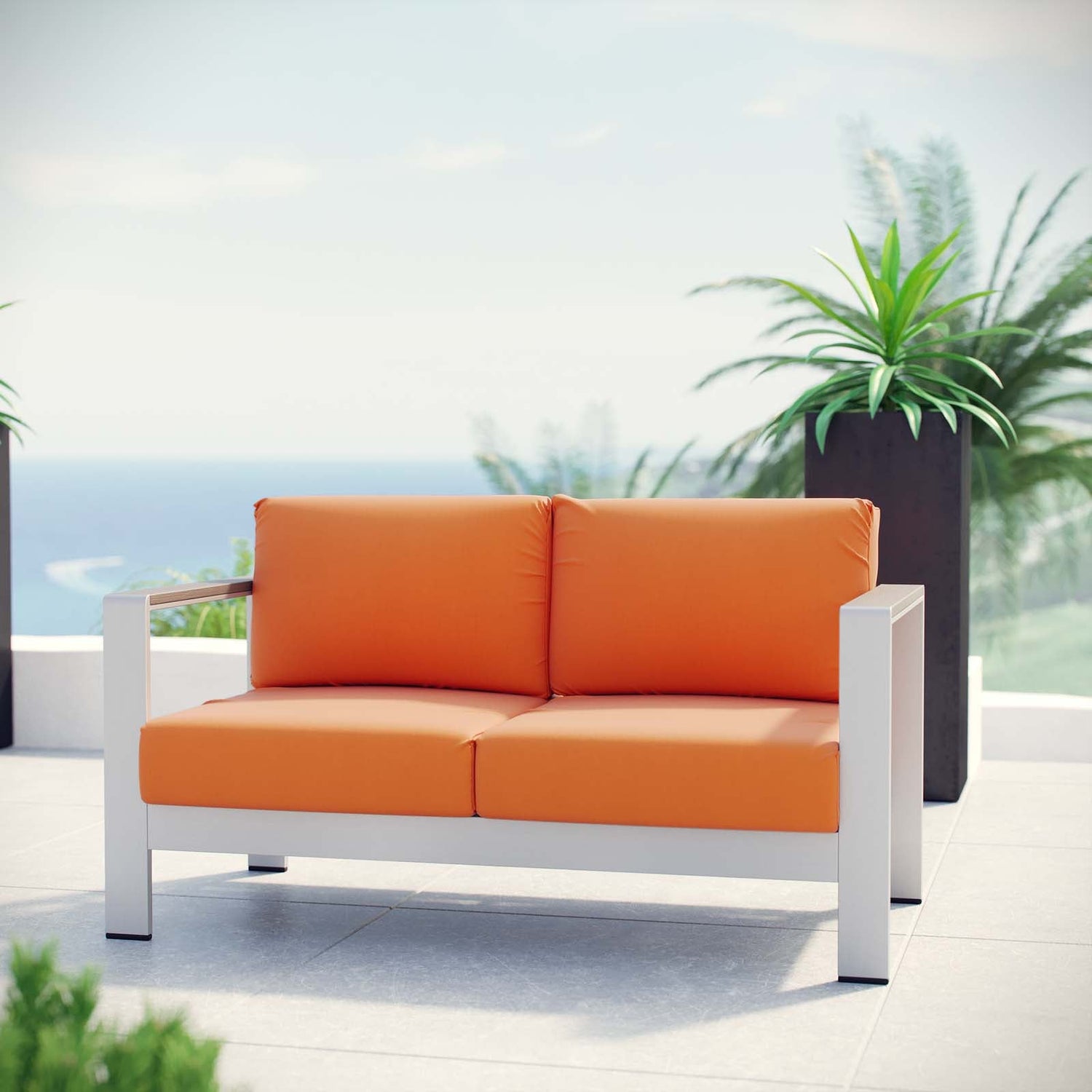 Shore Outdoor Patio Aluminum Loveseat By HouseBean