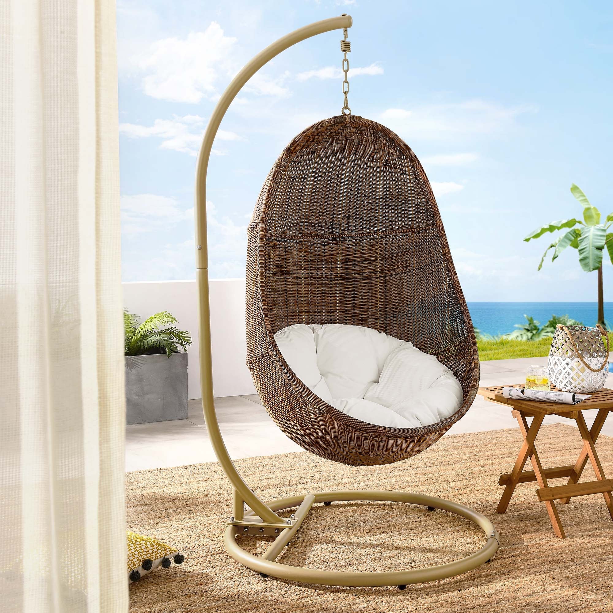 Bean Outdoor Patio Wood Swing Chair With Stand by Modway