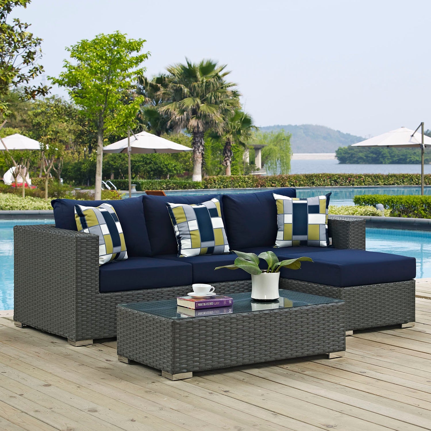 Sojourn 3 Piece Outdoor Patio Sunbrella¬Æ Sectional Set by Modway